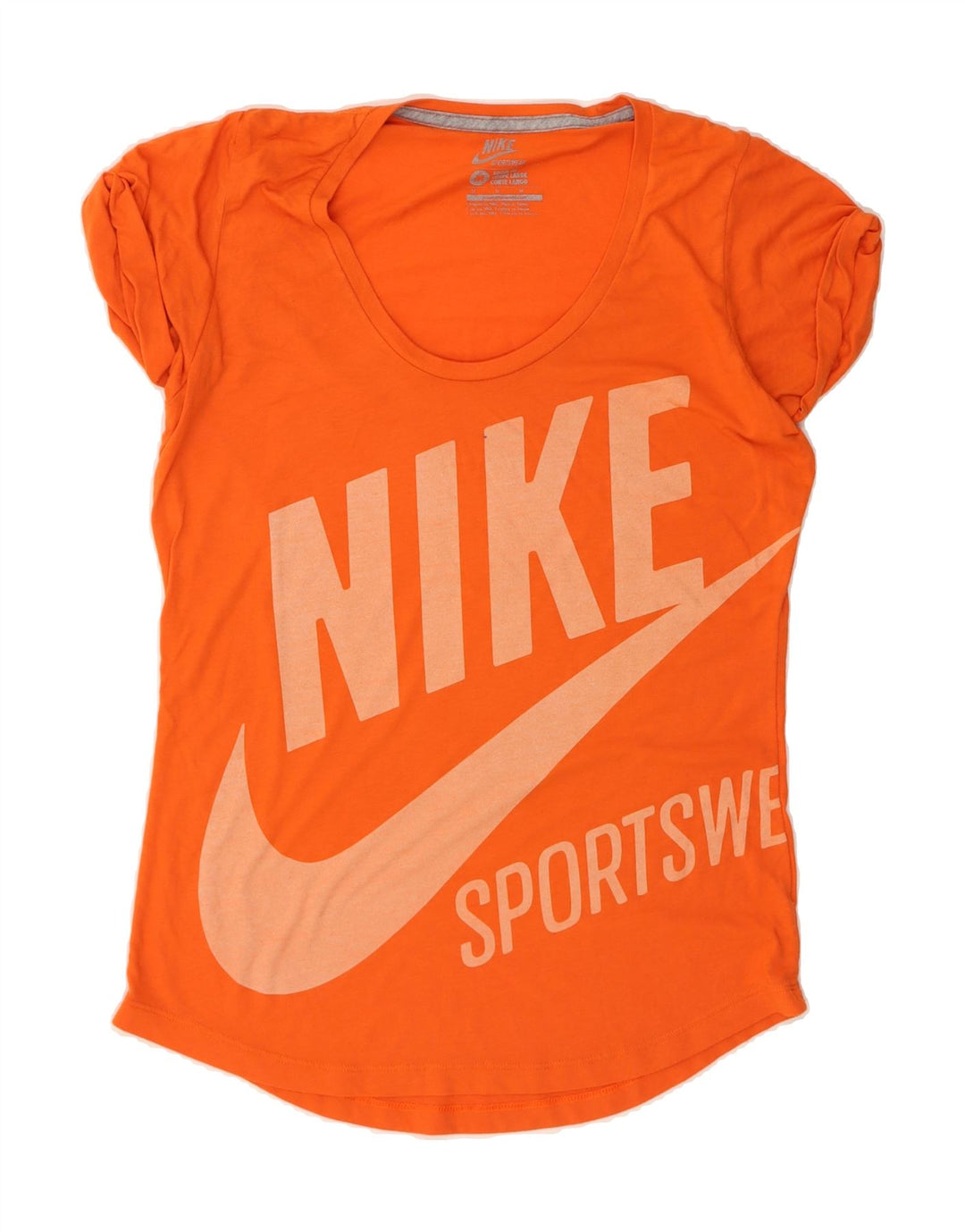 NIKE Womens Slim Fit Graphic T-Shirt Top UK 12 Medium Orange Vintage Nike and Second-Hand Nike from Messina Hembry 
