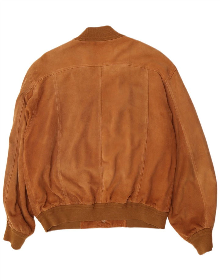 Lusso Mens Suede Bomber Jacket IT 52 XL Brown Leather