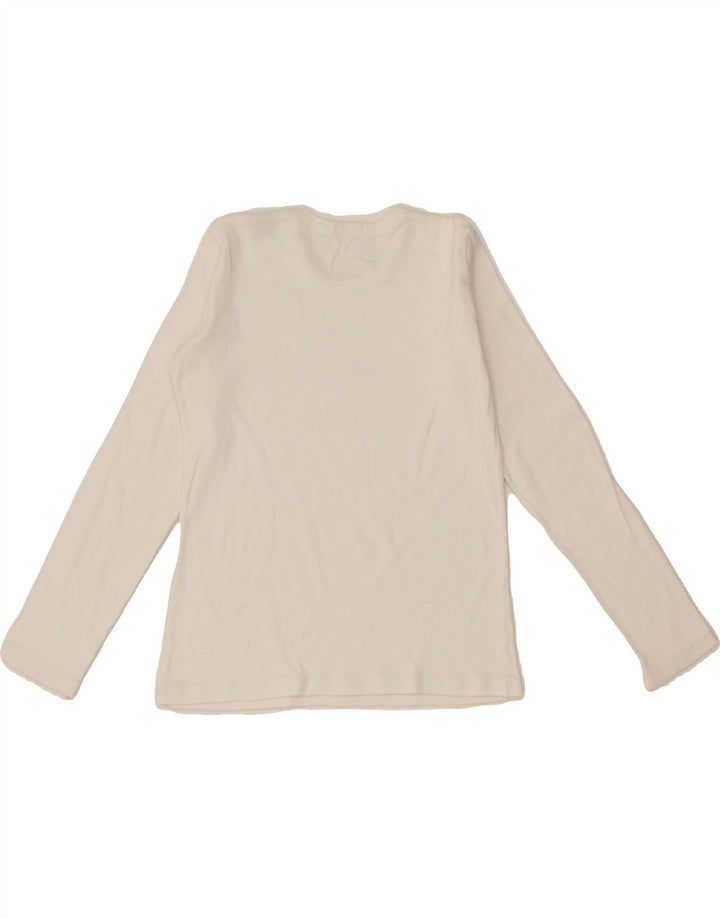 BENETTON Girls Graphic Top Long Sleeve 7-8 Years Medium White Cotton Vintage Benetton and Second-Hand Benetton from Messina Hembry 