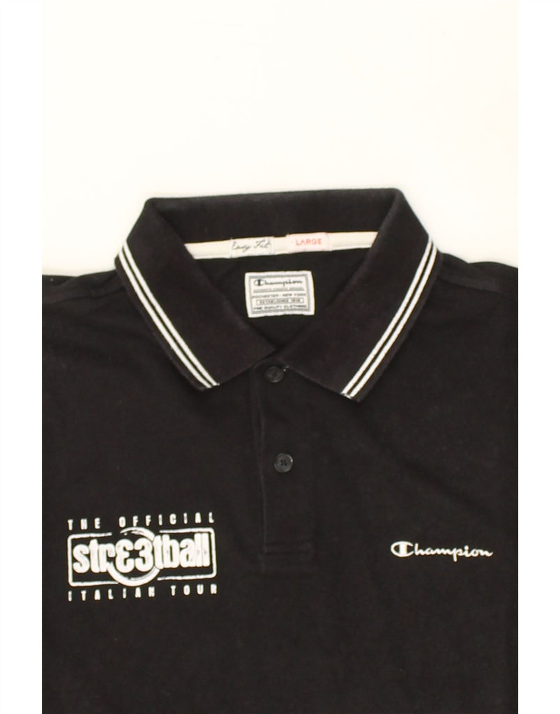 CHAMPION Mens Easy Fit Polo Shirt Large Black Cotton | Vintage Champion | Thrift | Second-Hand Champion | Used Clothing | Messina Hembry 