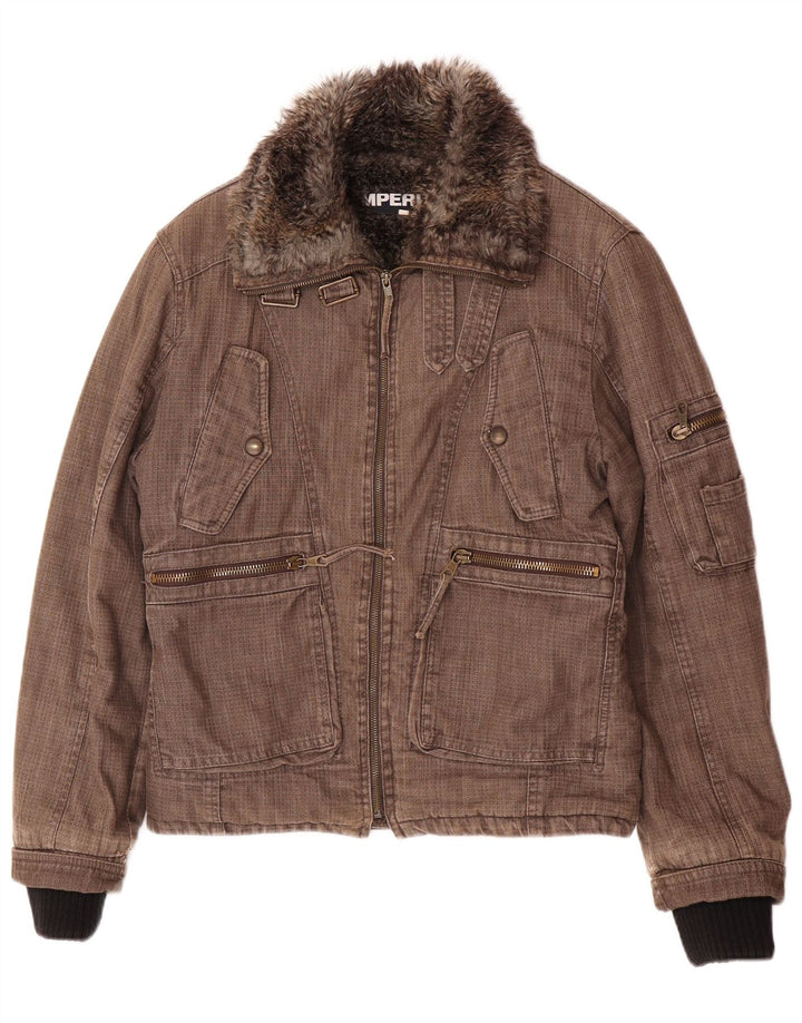 Imperial Mens Bomber Shearling Windbreaker Jacket UK 38 Medium Brown Cotton