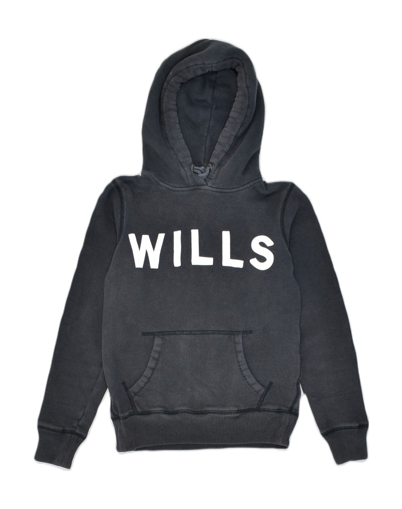 JACK WILLS Womens Graphic Hoodie Jumper UK 8 Small Black Cotton | Vintage | Thrift | Second-Hand | Used Clothing | Messina Hembry 