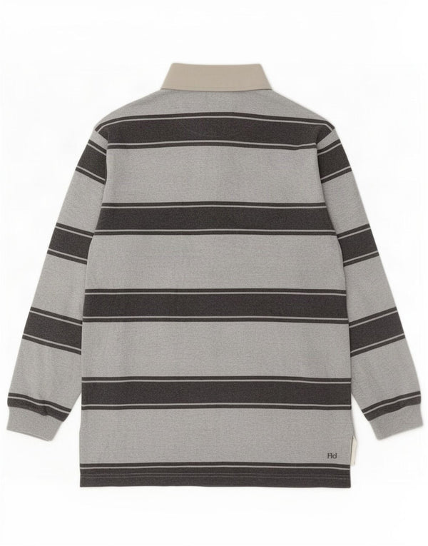 Slam Mens Long Sleeve Rugby Polo Shirt Small Grey Striped Cotton