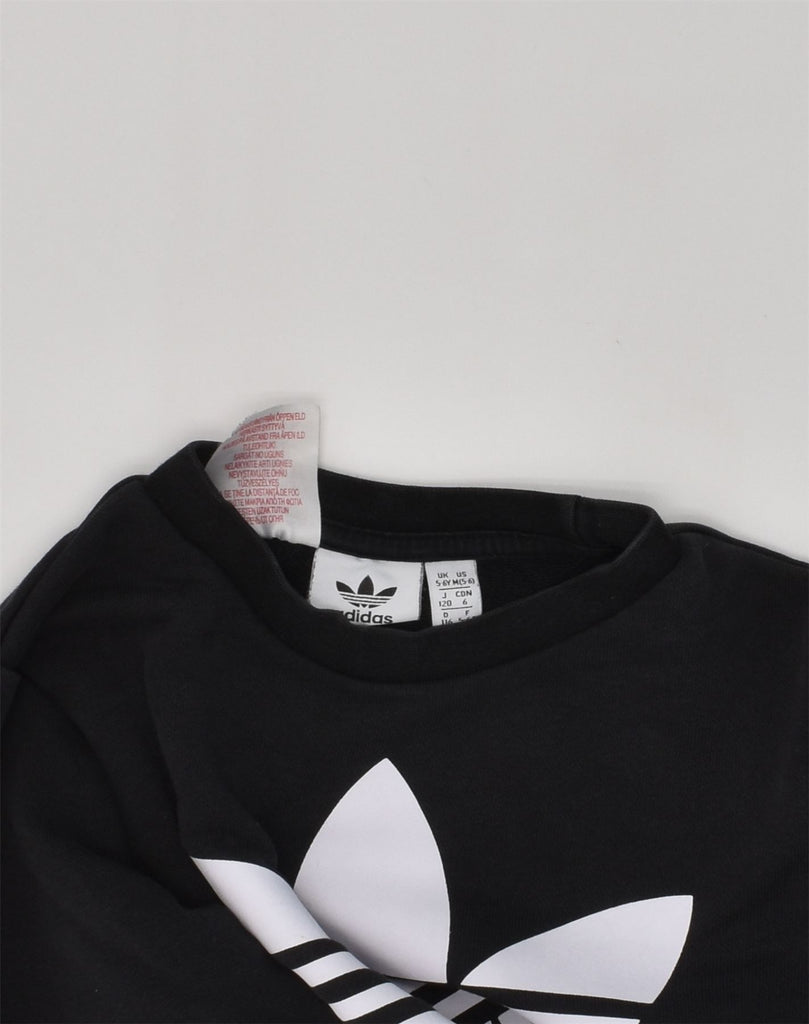 ADIDAS Boys Graphic Sweatshirt Jumper 5-6 Years Black Cotton | Vintage Adidas | Thrift | Second-Hand Adidas | Used Clothing | Messina Hembry 