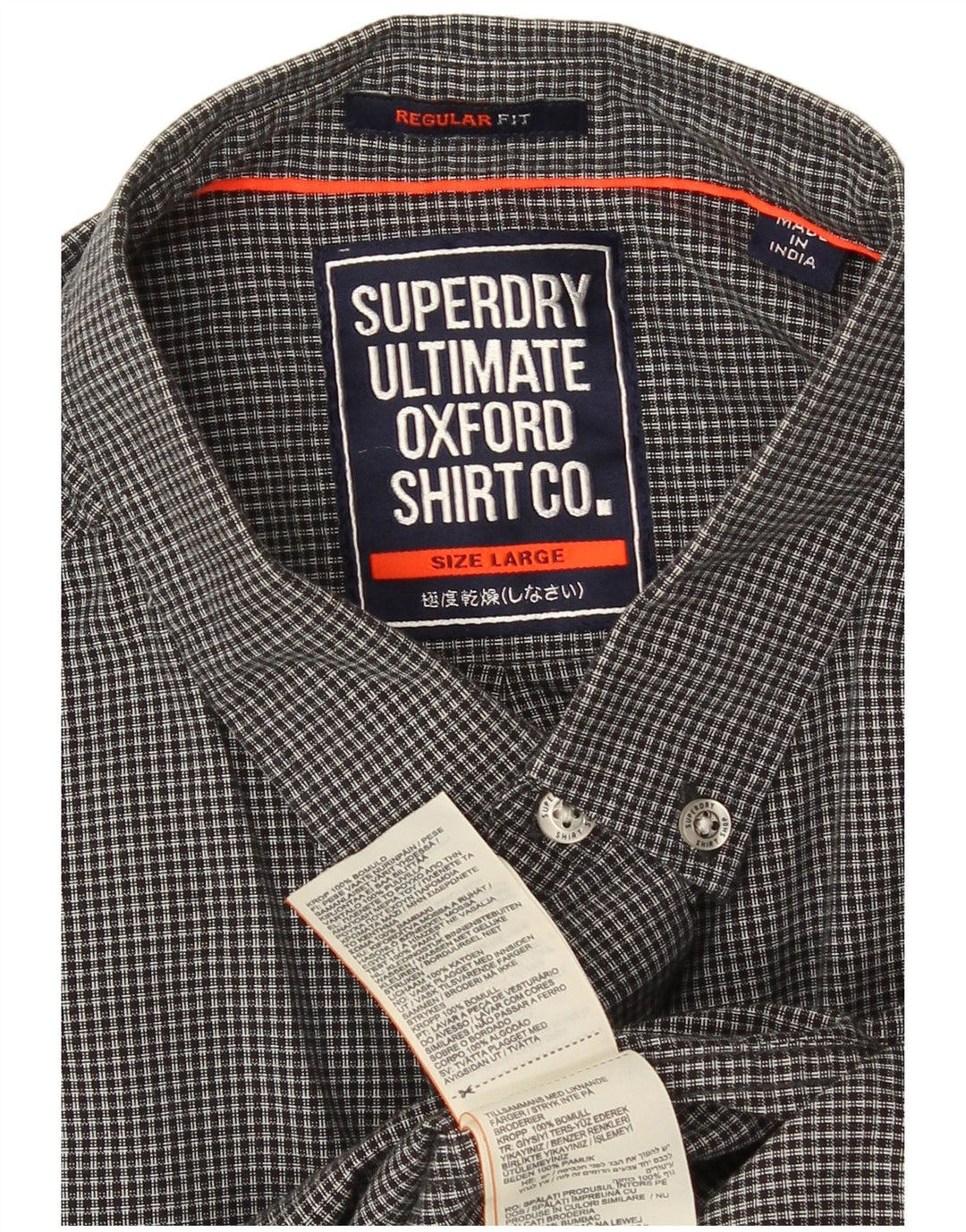 Superdry Mens Regular Fit Shirt Large Grey Check Cotton