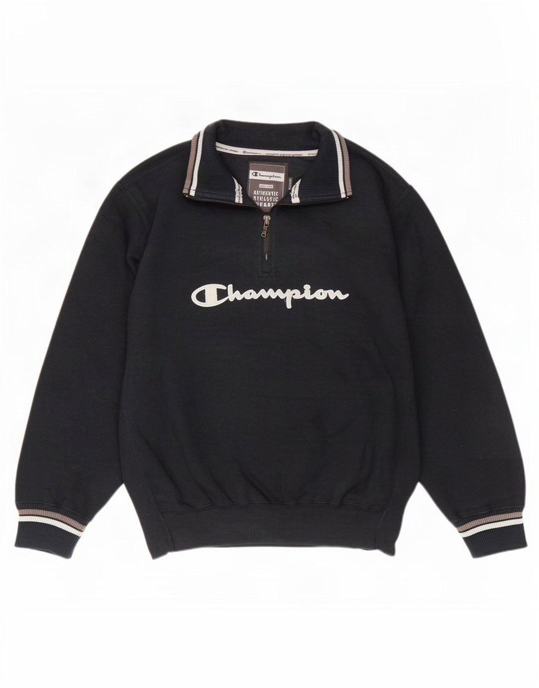 Champion Mens Graphic Zip Neck Sweatshirt Jumper Medium Black Striped