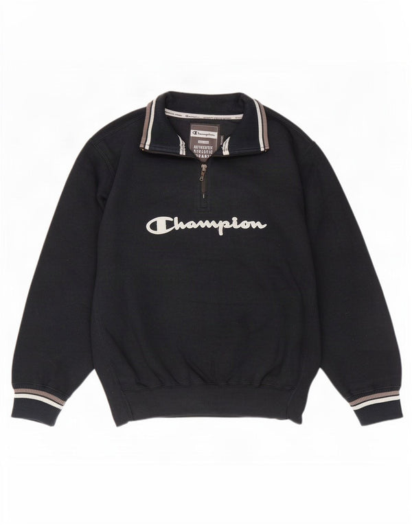 Champion Mens Graphic Zip Neck Sweatshirt Jumper Medium Black Striped