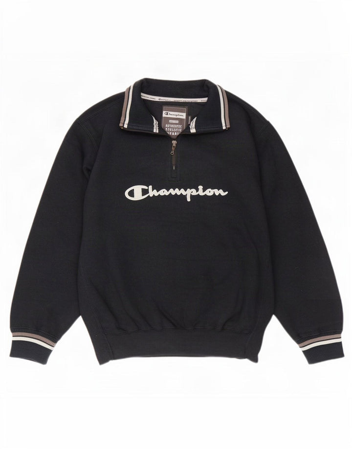 Champion Mens Graphic Zip Neck Sweatshirt Jumper Medium Black Striped