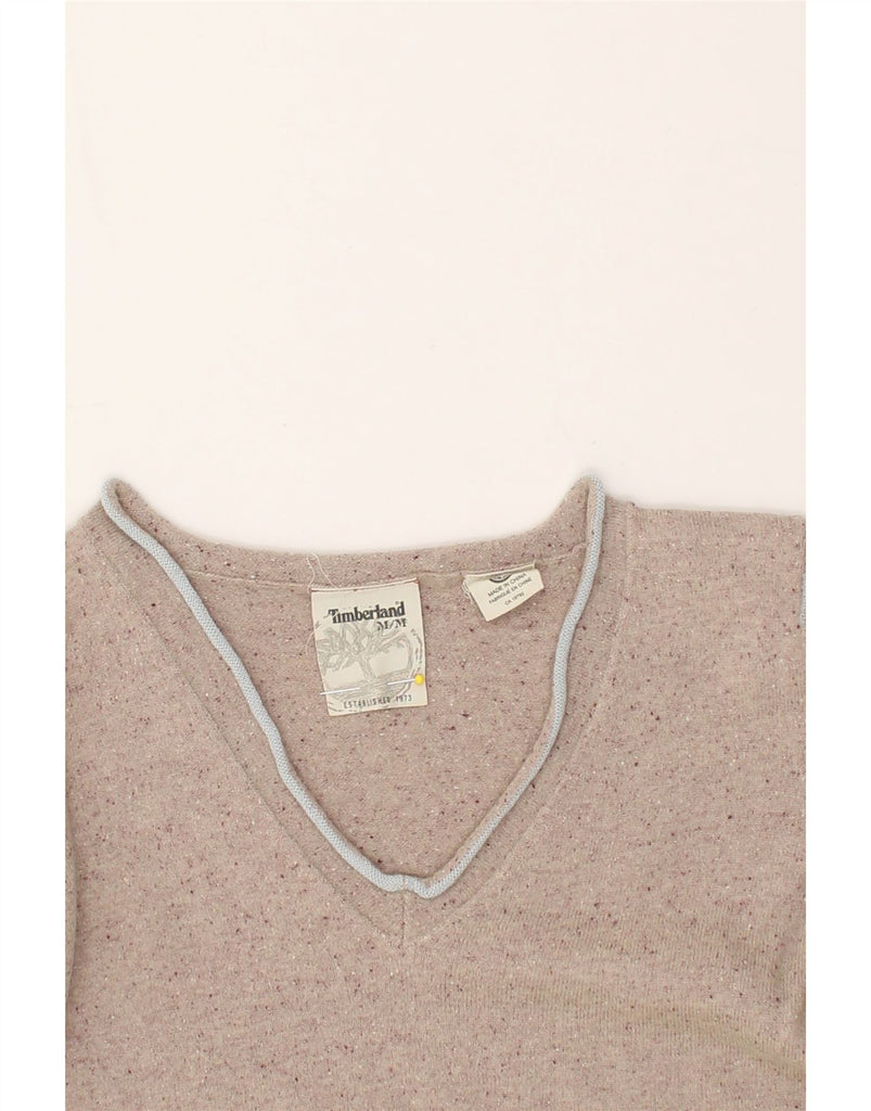 TIMBERLAND Womens V-Neck Jumper Sweater UK 14 Medium Beige Flecked Wool | Vintage Timberland | Thrift | Second-Hand Timberland | Used Clothing | Messina Hembry 