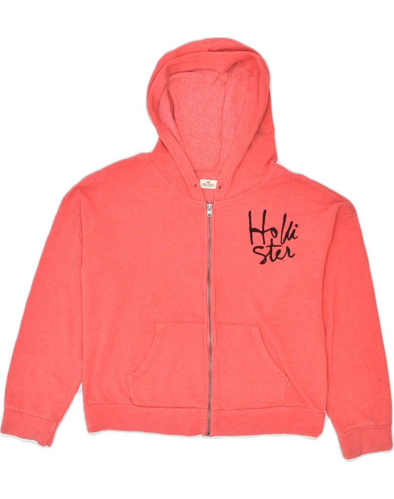 HOLLISTER Womens Graphic Zip Hoodie Sweater UK 14 Medium Pink Cotton | Vintage | Thrift | Second-Hand | Used Clothing | Messina Hembry 