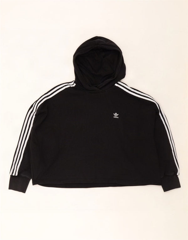 Adidas Womens Crop Oversized Hoodie Jumper UK 24/26 2XL Black Cotton