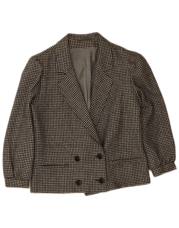 Vintage Womens Double Breasted Blazer Jacket IT 46 Large Black Houndstooth