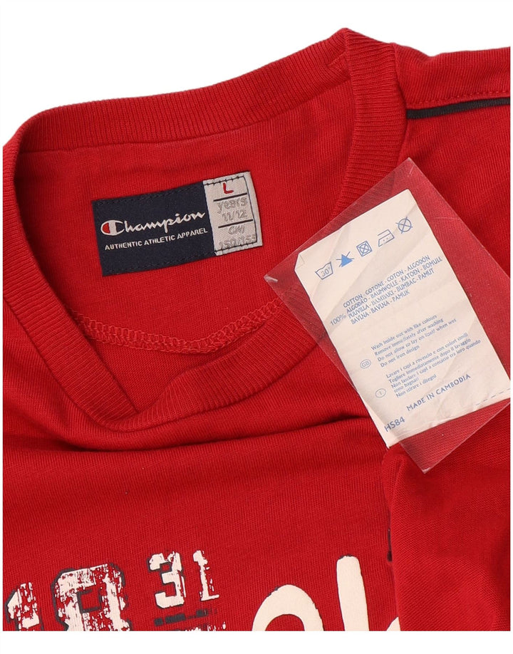 CHAMPION Boys Graphic Vest Top 11-12 Years Large Red Colourblock Cotton