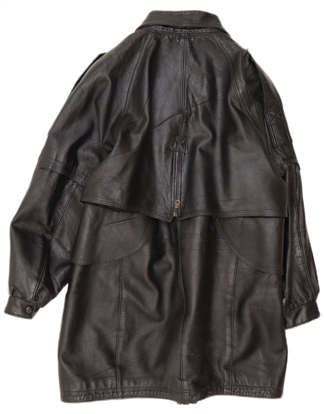 Vintage Womens Oversized Leather Coat UK 16 Large Black