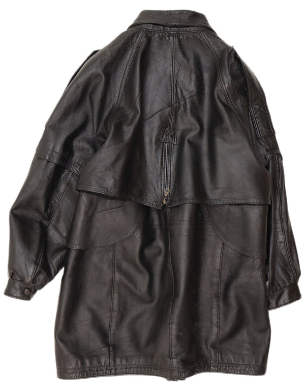 Vintage Womens Oversized Leather Coat UK 16 Large Black