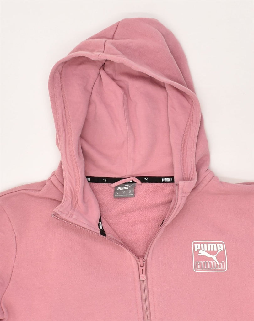 PUMA Womens Graphic Zip Hoodie Sweater UK 10 Small Pink Cotton | Vintage Puma | Thrift | Second-Hand Puma | Used Clothing | Messina Hembry 