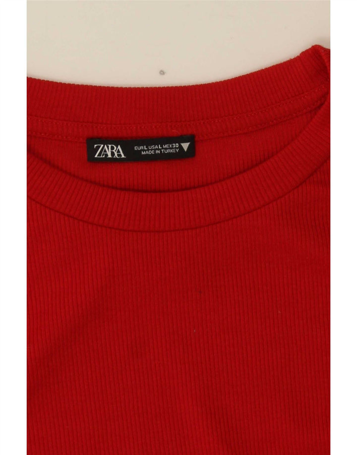 Zara Womens Crop Top Long Sleeve UK 14 Large Red
