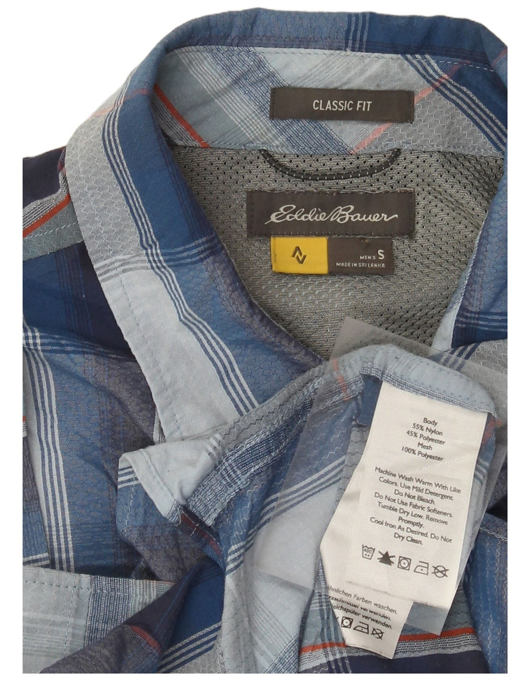 EDDIE BAUER Mens Classic Fit Short Sleeve Shirt Small Blue Check Nylon