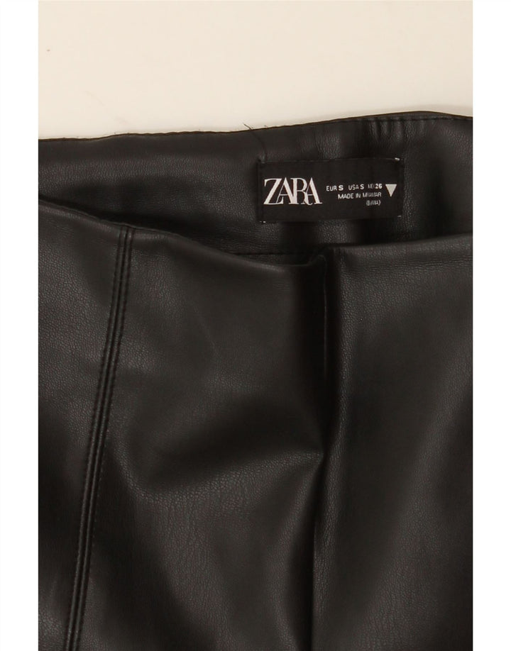 ZARA Womens Bootcut Faux Leather Trousers Small W26 L26 Black Vintage Zara and Second-Hand Zara from Messina Hembry 