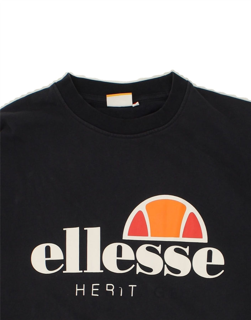 ELLESSE Mens Graphic Sweatshirt Jumper XL Navy Blue Cotton Vintage Ellesse and Second-Hand Ellesse from Messina Hembry 