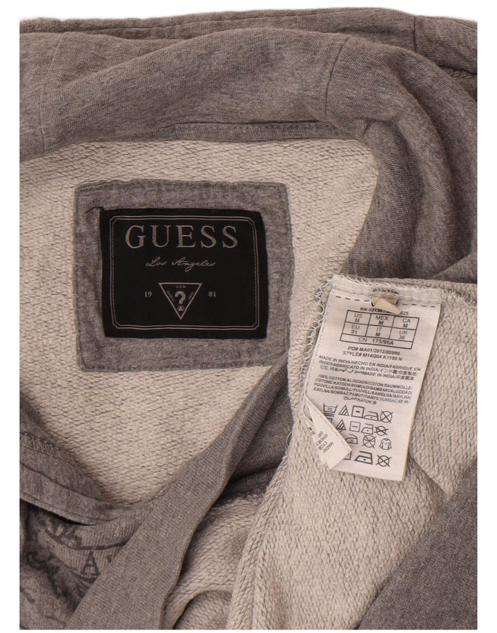 Guess Mens Graphic Hoodie Jumper Medium Grey Cotton