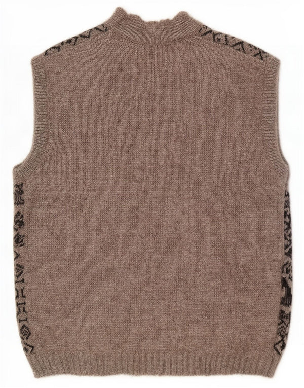 Vintage Womens Sleeveless Cardigan Sweater UK 18 XL Grey Fair Isle