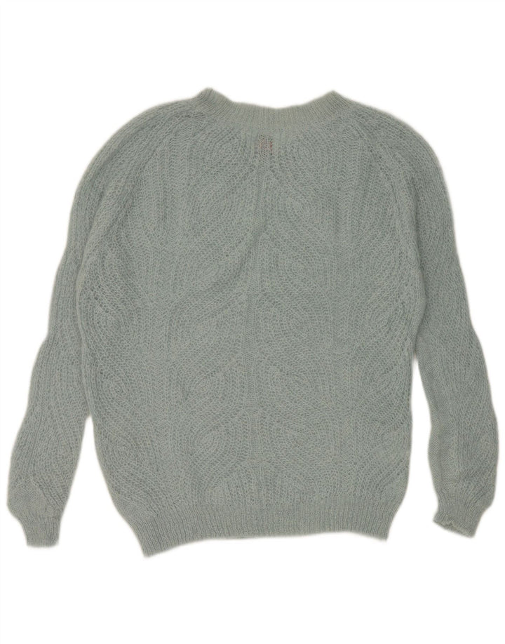 Stefanel Womens Oversized V-Neck Jumper Sweater UK 6 XS Blue Polyamide
