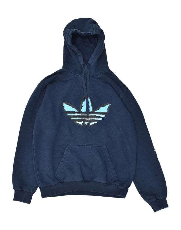 ADIDAS Mens Graphic Hoodie Jumper Medium Navy Blue Polyester