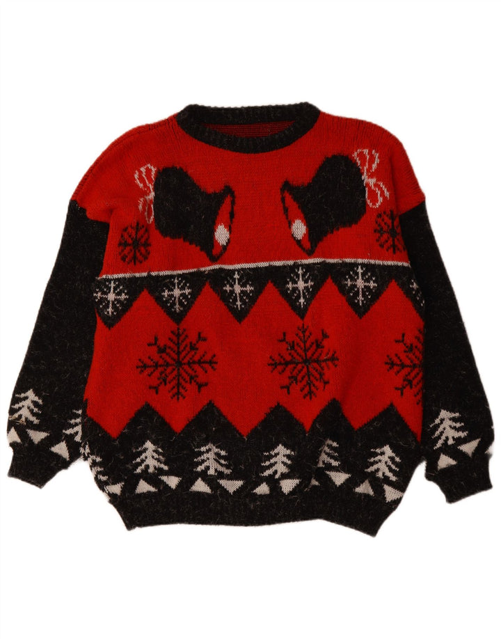 VINTAGE Mens Crew Neck Jumper Sweater XL Red Fair Isle