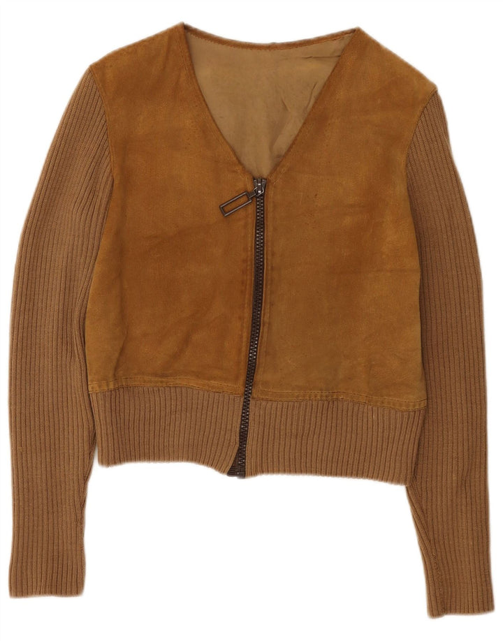 Vintage Womens Crop Suede Jacket UK 14 Medium Brown