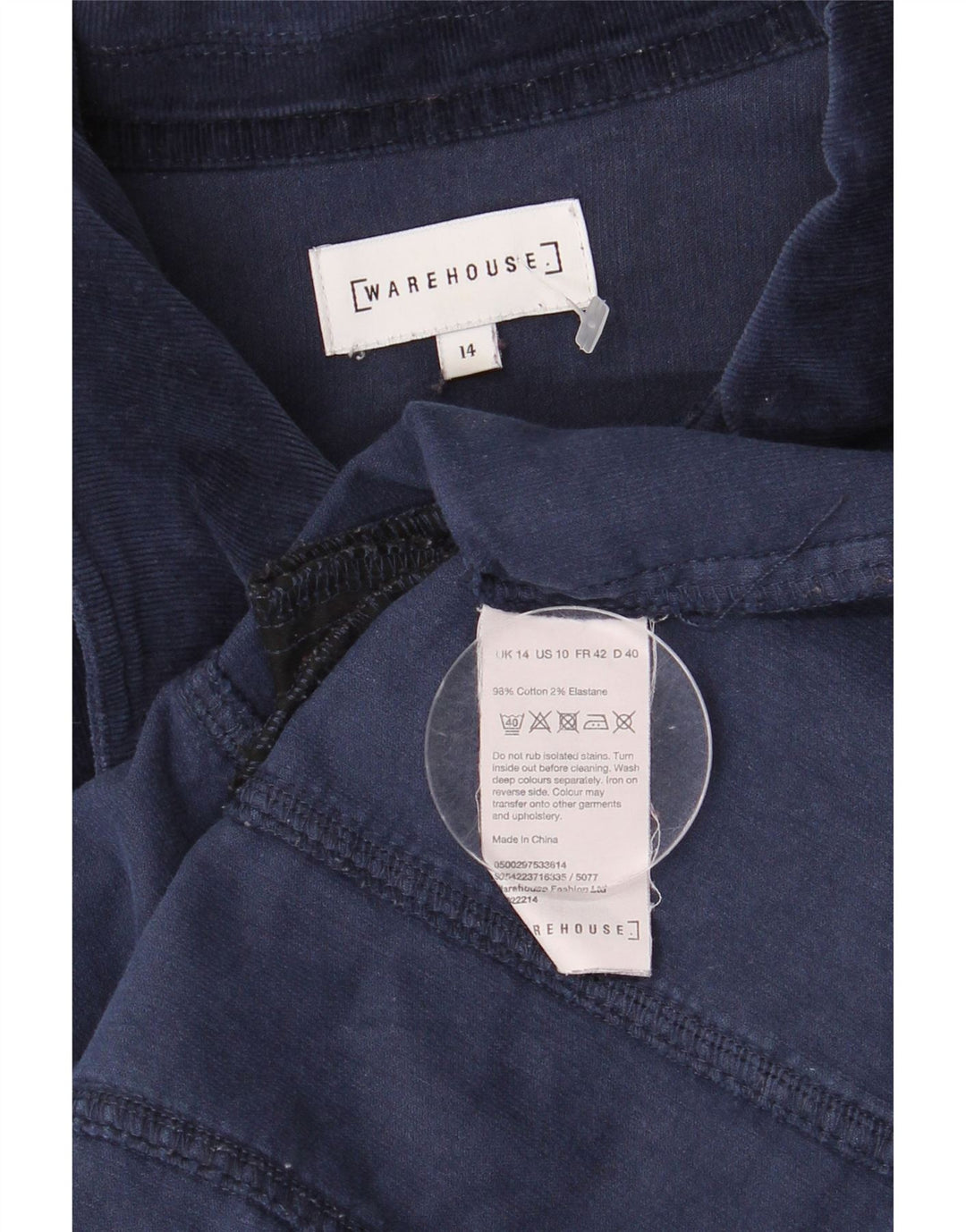 Warehouse Womens Corduroy Overcoat UK 14 Large Navy Blue Cotton