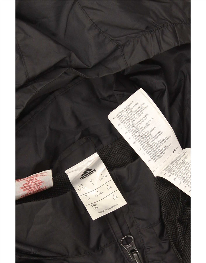 Adidas Boys Hooded Rain Jacket 13-14 Years Black Polyester