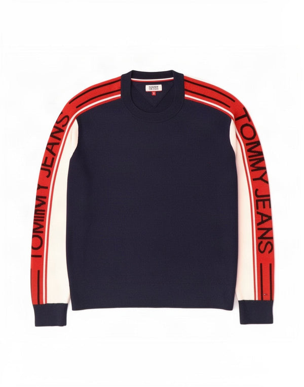 Tommy Hilfiger Mens Crew Neck Jumper Sweater Small Navy Blue Colourblock