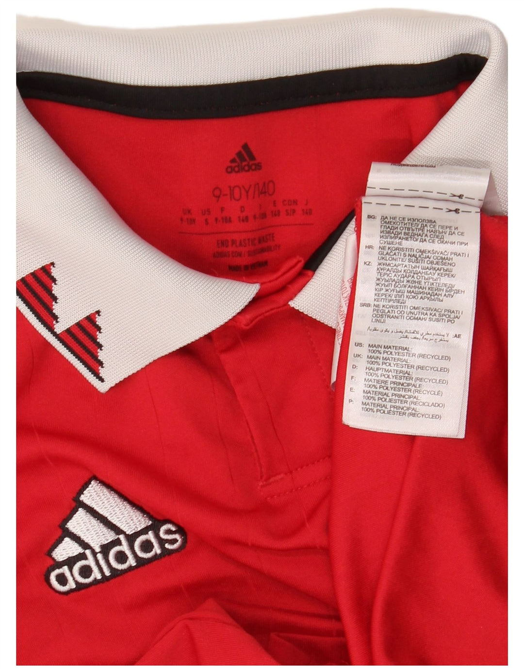 ADIDAS Boys Manchester United Graphic Polo Shirt 9-10 Years Red Polyester