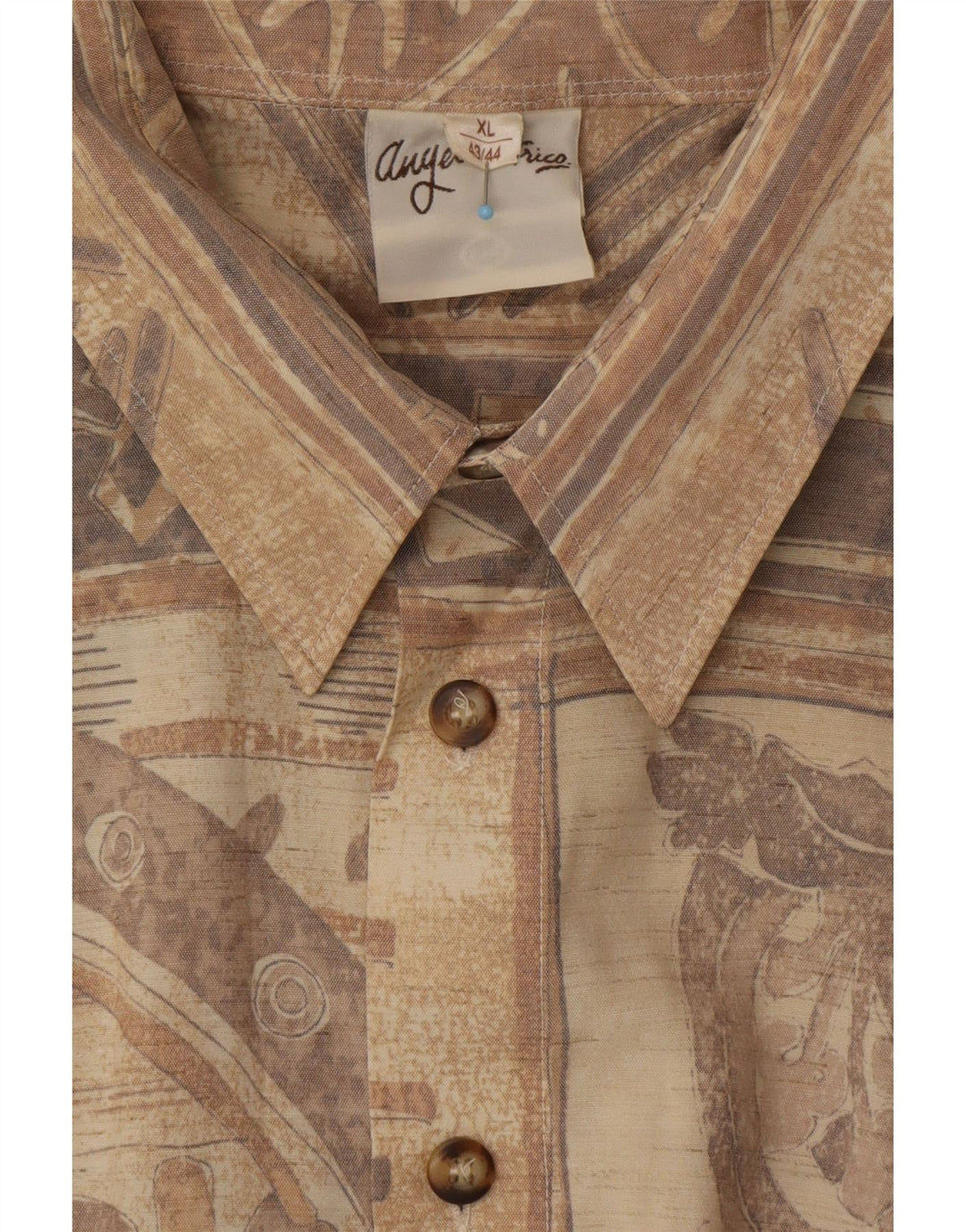 ANGELO LITRICO Mens Short Sleeve Shirt Size 43/44 XL Beige Geometric Aztec