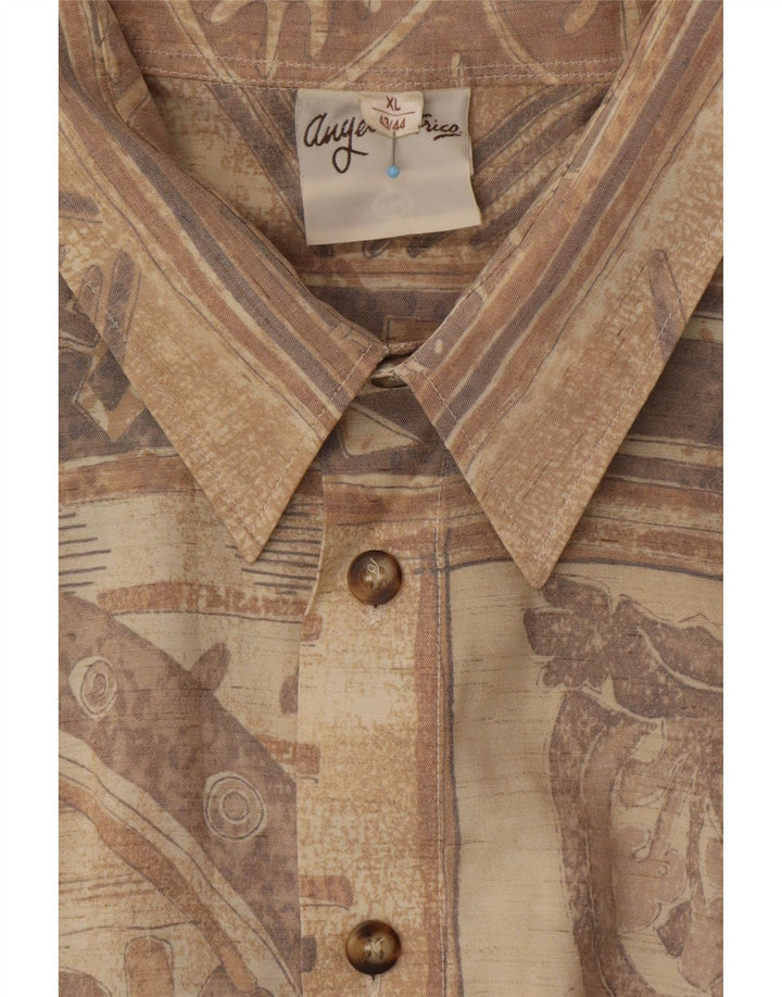 ANGELO LITRICO Mens Short Sleeve Shirt Size 43/44 XL Beige Geometric Aztec