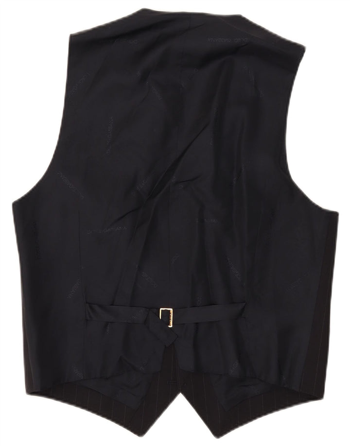 Dolce & Gabbana Mens Waistcoat IT 52 Large Navy Blue Striped Wool