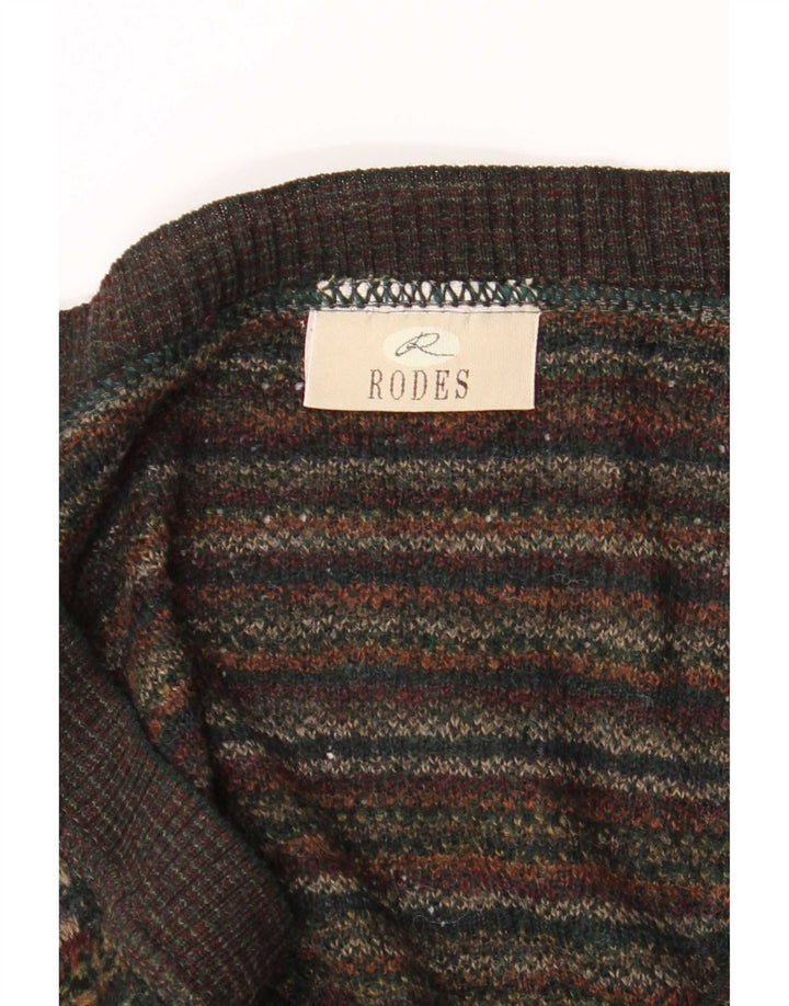 Rodes Mens Cardigan Sweater 2XL Brown Geometric Wool
