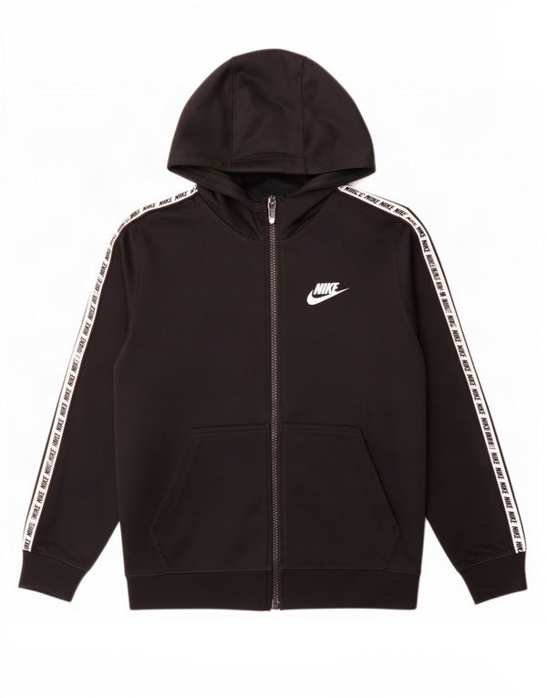 Nike Boys Graphic Zip Hoodie Sweater 8-9 Years Small Black Colourblock