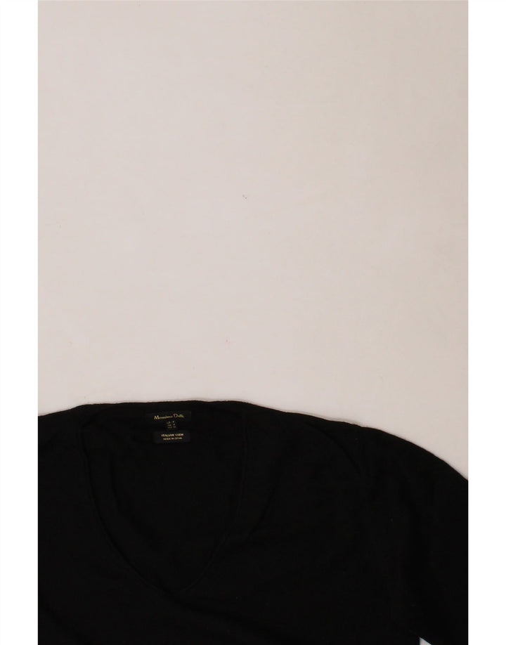 MASSIMO DUTTI Womens V-Neck Jumper Sweater UK 12 Medium Black Polyester Vintage Massimo Dutti and Second-Hand Massimo Dutti from Messina Hembry 