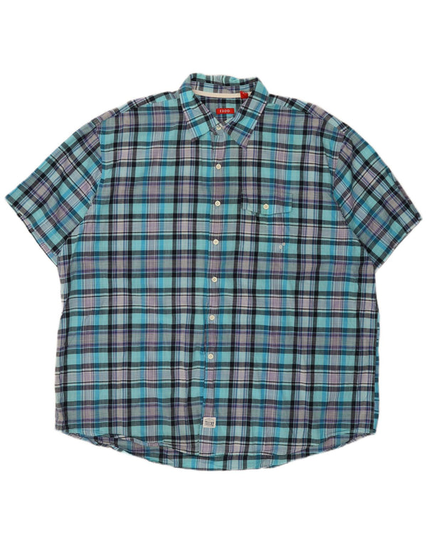 Izod Mens Short Sleeve Shirt XL Turquoise Check Cotton