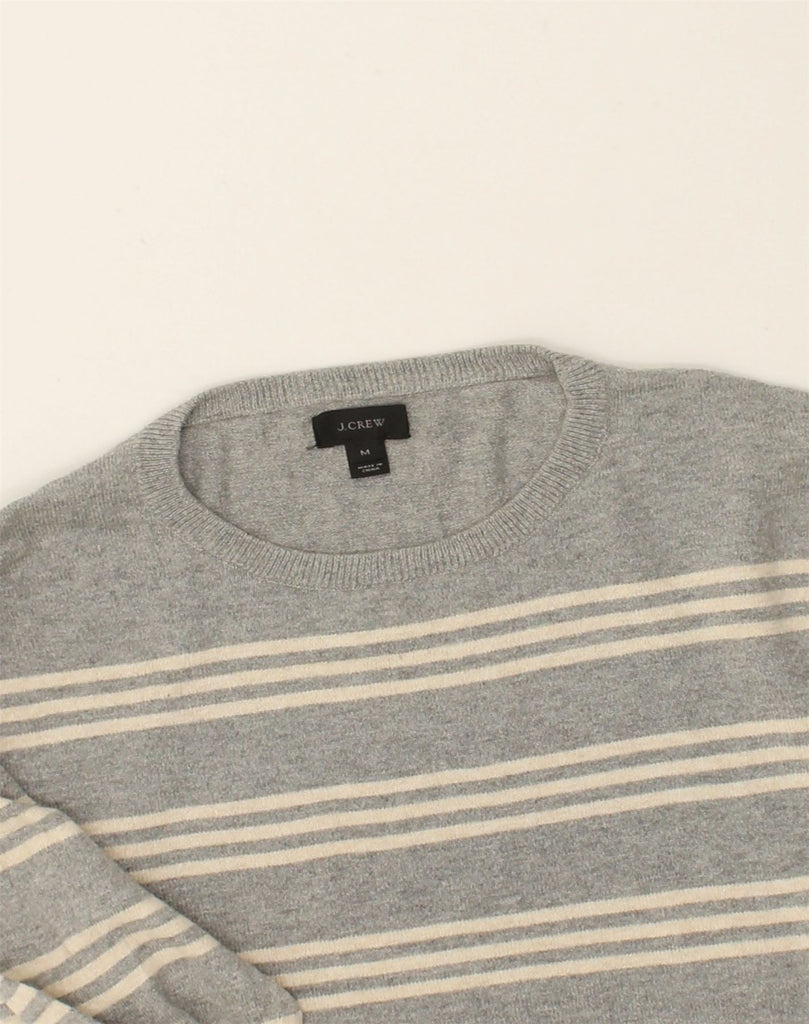 J. CREW Mens Crew Neck Jumper Sweater Medium Grey Striped Cotton | Vintage J. Crew | Thrift | Second-Hand J. Crew | Used Clothing | Messina Hembry 