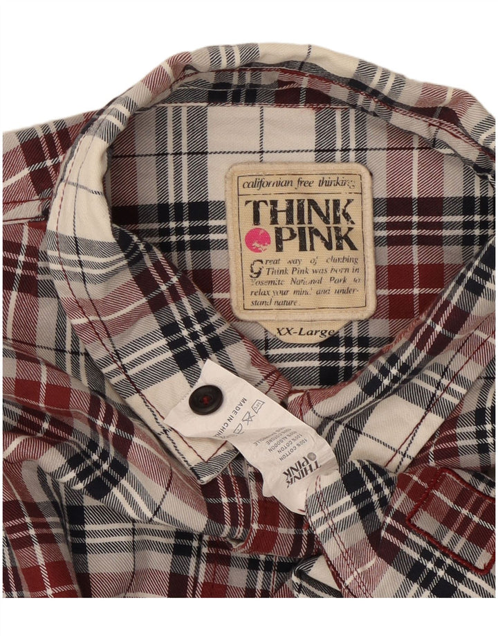 THINK PINK Mens Flannel Shirt 2XL Red Check Cotton