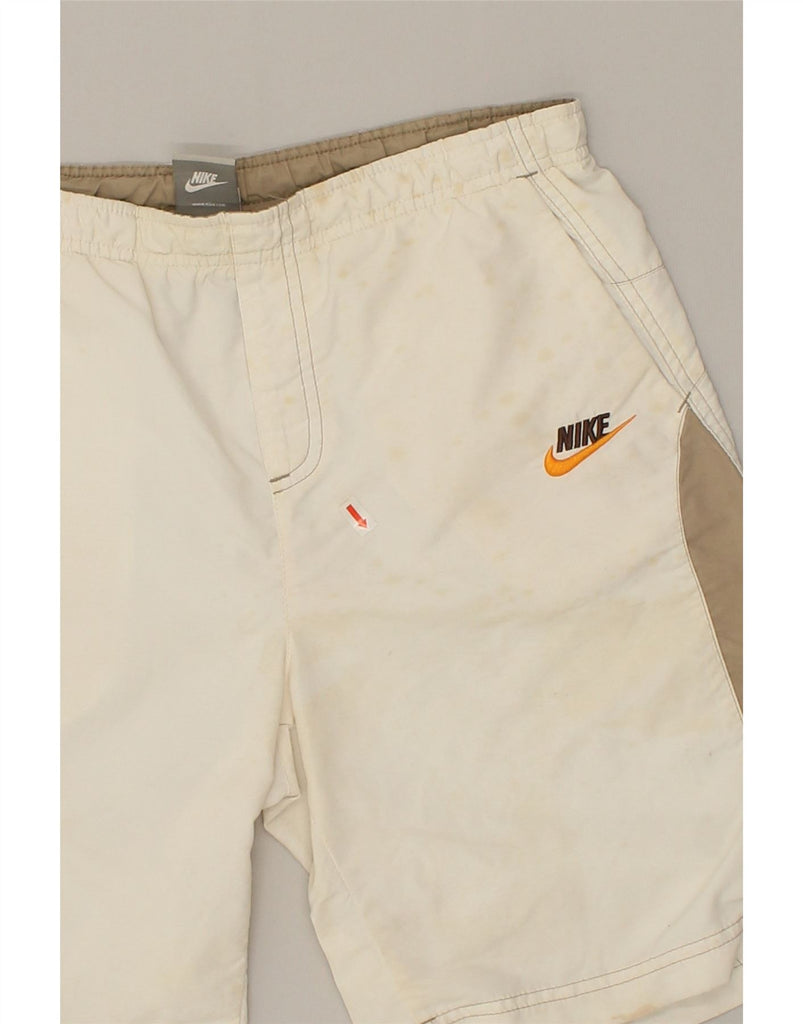 NIKE Boys Sport Shorts 12-13 Years Large Off White Colourblock | Vintage Nike | Thrift | Second-Hand Nike | Used Clothing | Messina Hembry 