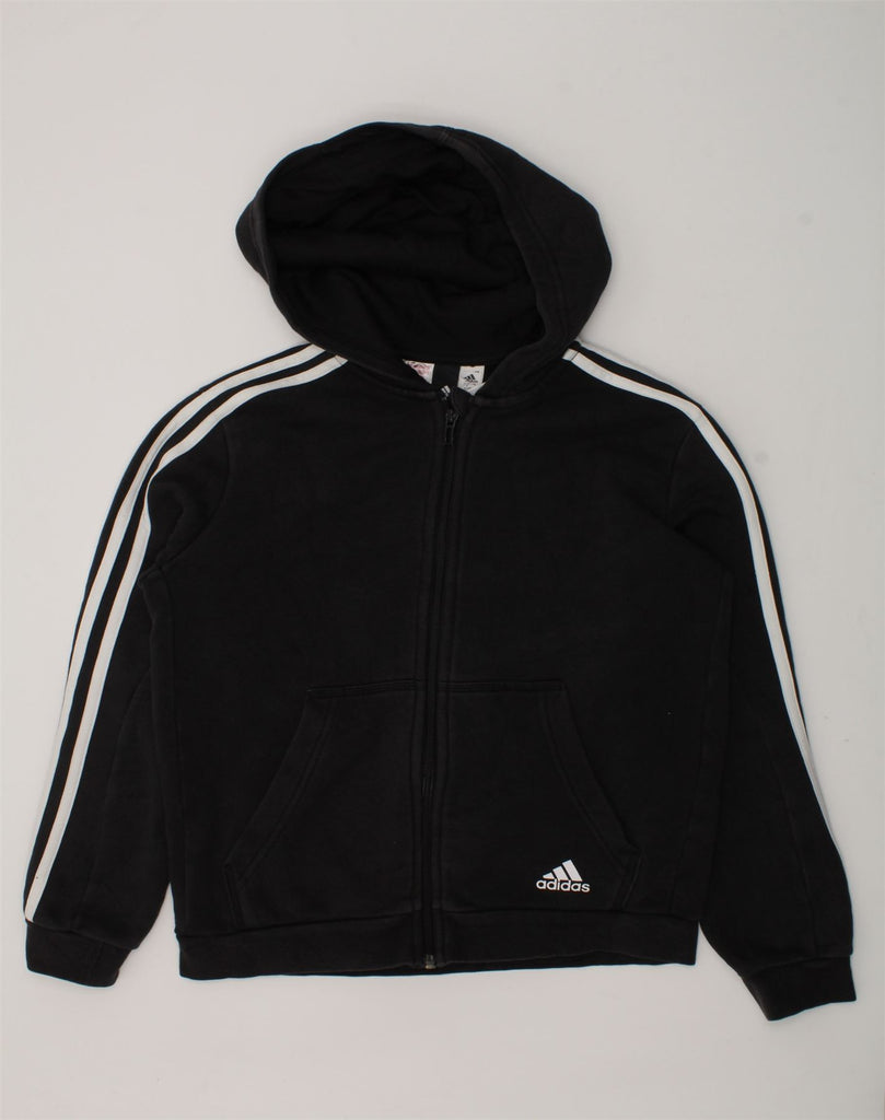 ADIDAS Boys Zip Hoodie Sweater 11-12 Years Black Cotton | Vintage Adidas | Thrift | Second-Hand Adidas | Used Clothing | Messina Hembry 