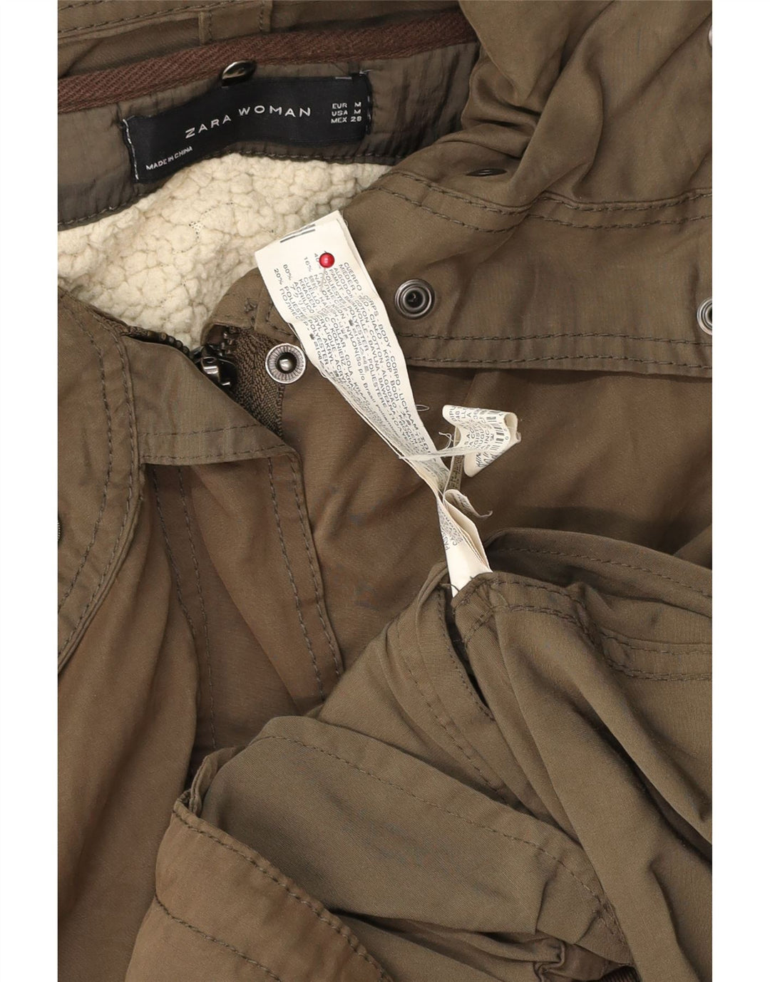 Zara Womens Hooded Military Jacket UK 14 Medium Khaki Cotton