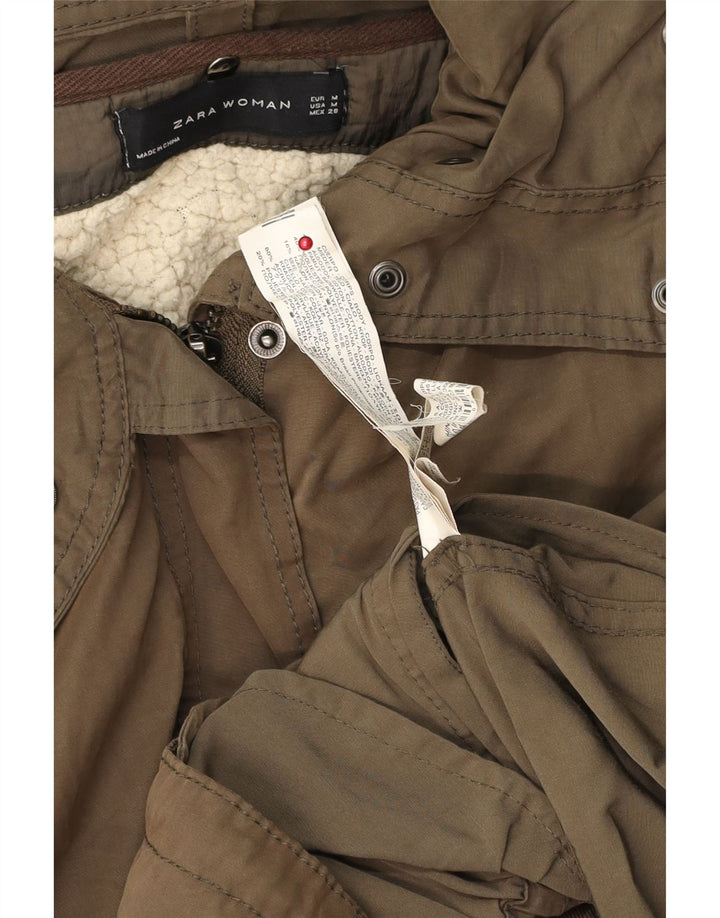 Zara Womens Hooded Military Jacket UK 14 Medium Khaki Cotton