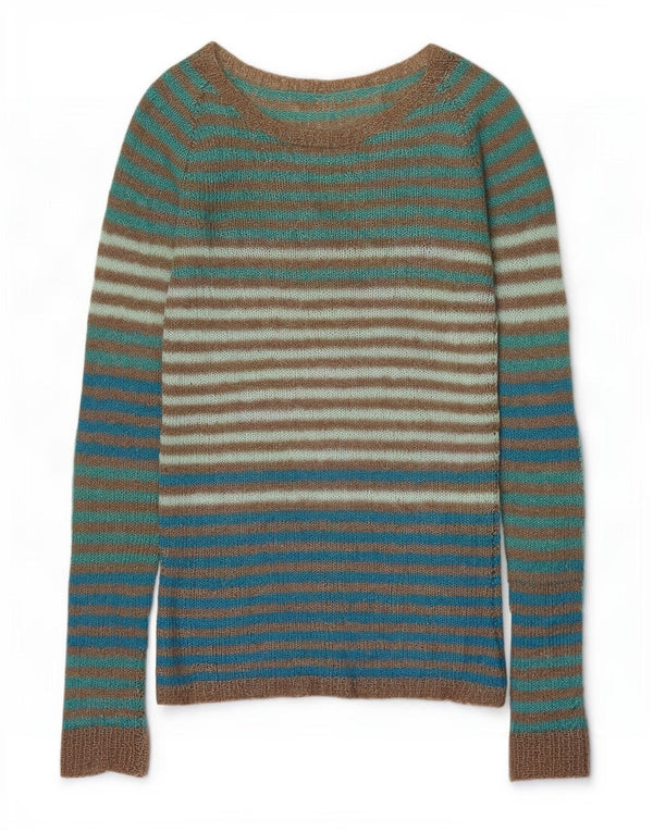 Vintage Womens Loose Fit Boat Neck Jumper Sweater UK 8 Small Green Striped