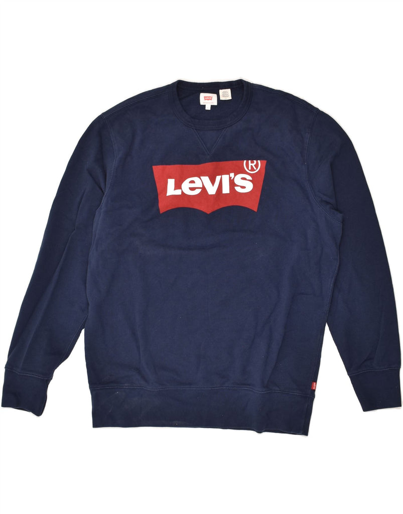 LEVI'S Mens Graphic Sweatshirt Jumper Large Navy Blue Cotton Vintage Levi's and Second-Hand Levi's from Messina Hembry 