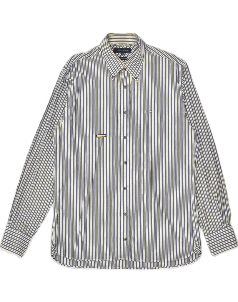 TOMMY HILFIGER Mens Shirt Large Grey Striped Cotton | Vintage Tommy Hilfiger | Thrift | Second-Hand Tommy Hilfiger | Used Clothing | Messina Hembry 